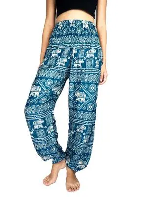 Teal Elephant Harem Pants